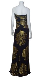 Badgley Mischka Radiant Black Metallic Gold Strapless Evening Gown 