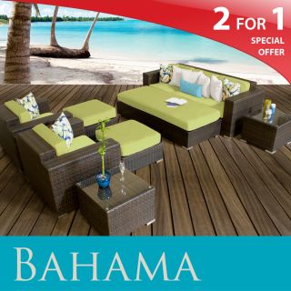 Bahama 8 PC Outdoor Modern Deluxe PE Wicker Patio Furniture Set Sofa 