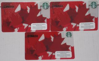 Starbucks 3X Gift Cards Lot of 3 Red Maple Leaves New Canada Day 2012 