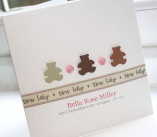 Personalised Luxury Handmade New Baby Girl Card Ribbon Buttons