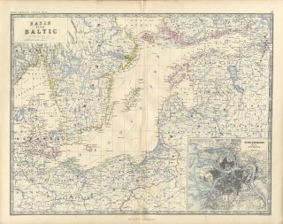 RARE Large 1873 Johnston Royal Atlas Map of The Baltic