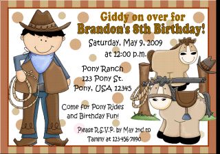 12 Pony Horse Ticket Invitations Cowboy Cowgirl Farm