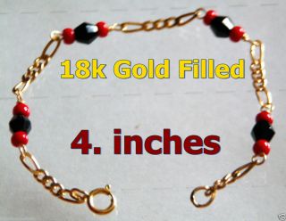 18K Gold Filled Baby Bracelet Jet Black Azabache Evil Eye Pulsera Para 