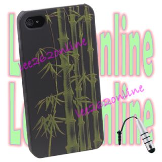 Green Bamboo Relief Hard Back Case Cover for iPhone 4 4G 4S Stylus 