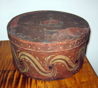   ANTIQUE 18TH CENTURY PA DUTCH PAINT DECORATED WOODEN PANTRY BOX SALMON