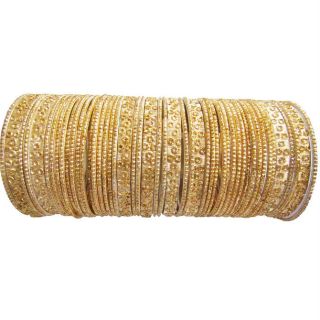 48 Pcs Gold Tone Bangles Set Indian Traditional Bridal Churi Kangan 