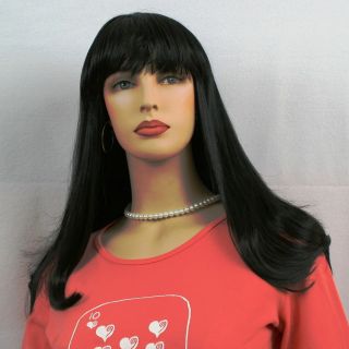 Long Straight Black Wig With Bangs And Cap T2372