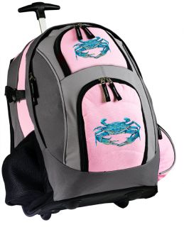 Blue Crab Pink Rolling Backpack Best Wheeled Bags School or Carryon 