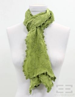 Asta Barrington Green Silk & Cashmere Gathered Scarf NEW $385