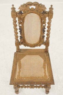 Antique Scottish Carved Oak Barley Twist Hall Side Chair