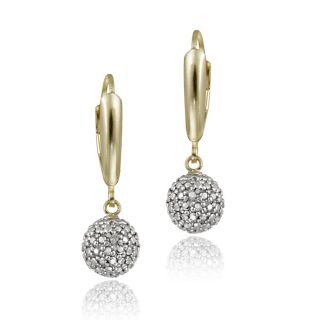   Over 925 Silver Diamond Accent Ball Dangle Leverback Earrings