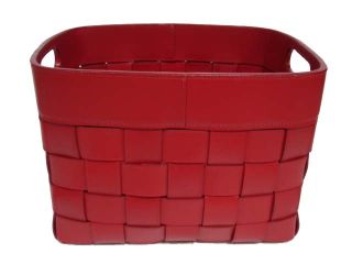 Wooven Red Leather Storage Magazine Baskets New