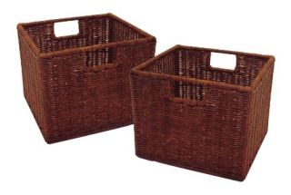 New Winsome Wood Leo Storage Baskets Set of 2 Walnut Finish