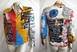   Ultra RARE Valentino Jean Michel Basquiat Beaded Silk Blouse