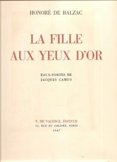 Balzac French 1947 La Fille Aux Yeux Dor Unique 4 Etching by Jacques 
