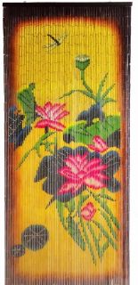 Bamboo Beaded Door Curtain Earthtones Floral Dragonfly