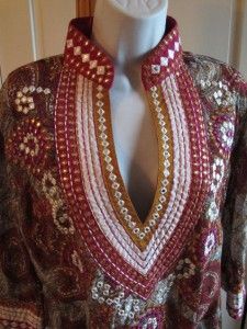 Barbara Gerwit Beaded Indian Tunic Blouse Cover Up s M