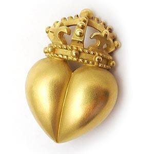 Barry Kieselstein Cord Crown Heart Brooch Pin Solid 18K Gold Fine 