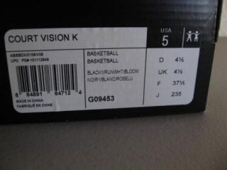 New Girls Adidas Court Vision Black Pink Youth Basketball Shoes Kids 5 