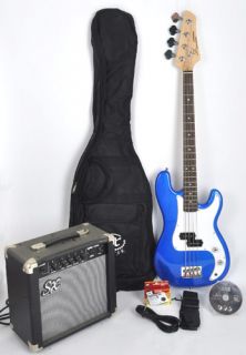   EB 3 4 Blue Bass Guitar Package w Free Bass Amp Carry Bag DVD