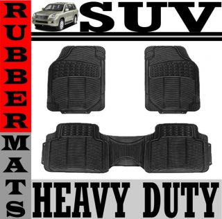 3pc Set All Weather Heavy Duty Rubber SUV Black Floor Mat Front & Rear 