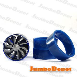 Car Blue Alloy Double Turbo Turbine Charger Cool Air Intake Fuel Gas 