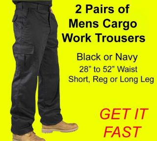 Mens Combat Cargo Work Trousers Black or Navy Size 28 to 52   x 2 
