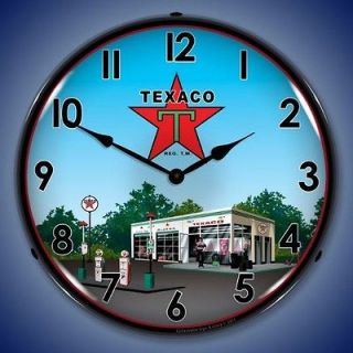 TEXACO SERVICE STATION BACKLIT LIGHTED CLOCK Vintage Gas Station NEW 