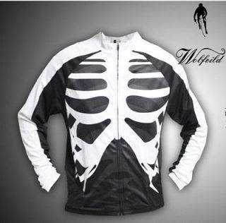 Mens Long Sleeve Bones Cycling Jersey Bicycle Shirt Cycle Wear Clothes 