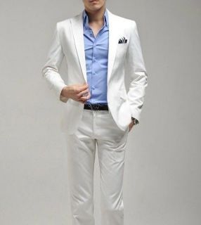White Mens fashion Formal One Botton Slim fit Suit Jacket Pants 