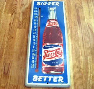 Vintage Pepsi Thermometer Sign Tin Metal c.1940   BIGGER BETTER   RARE