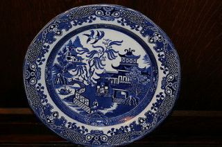 VINTAGE ENGLISH BURLEIGH WARE BLUE & WHITE WILLOW PATTERN DINNER PLATE 