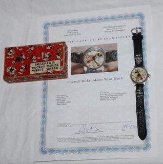 DISNEY1934 INGERSOLL MICKEY MOUSE WRISTWATCH WITH LEATHER BAND+BOX 