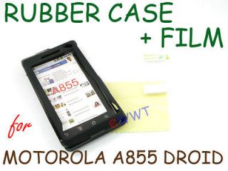 Black Rubber Rubberized Cover Hard Case+LCD Film for Motorola A855 