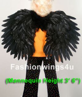 Childrens black swan costume feather wings pointing up/down flying 