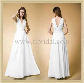 New White Chiffon Grecian Style Formal Evening Bridal Party Dress Deb 