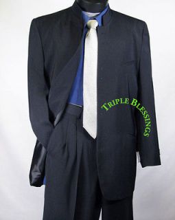 sharp mens 8b mandarin collar suit navy 36s 48l m82