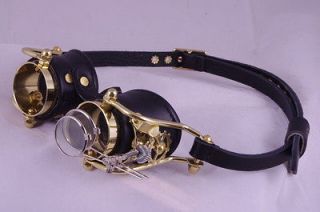 Steampunk Victorian Goth Engrave Brass Goggles LARP All Black