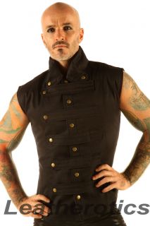 Steampunk Military Waistcoat Vest Top Mens Mandarin Collar Guard Snap 