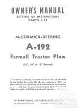 International Farmall McCormick A 192 Plow 12 14 16 Bottom Operators 