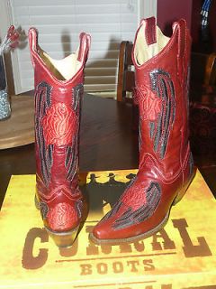 Beautiful NIB corral boots red with black angel wings and red roses 