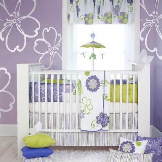 Cheap Designer Purple and Green Flower Baby Girl Nursery 4pc Crib 