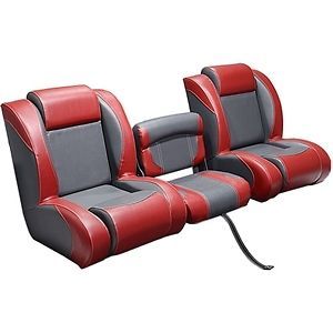 DeckMate Three Piece Bass Boat Bucket Bench Seats Set   Charcoal/Red
