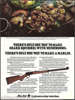 1978 MARLIN 39A .22 RIFLE Photo AD Ozark Squirrel w/ Mushrooms Recipe