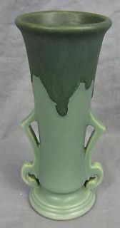   25 ROSEVILLE CARNELIAN 2 HANDLED VASE With Blue Green Drip (337 6