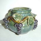 Lovely Hand Made Glazed Ceramic Pot With Grapes On A Vine