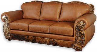 Legend Sofa 100% Top Grain Leather Sofa w/ Cowhide Leather Accent