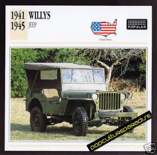 1941 1945 willys jeep ww2 army truck picture spec card