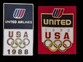 United Airlines Olympic Pin Badge ~ Sponsor ~ Lot of 2 ~ 1988 ~ 1992 