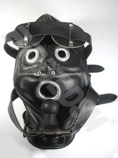 100% GENUINE LEATHER Lockable Mask Hood and NON TOXIC SILICONE GAG 